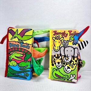 Jellycat Dino & Jungle Tails Soft Crinkle Book Baby Sensory Toy Set Of Two